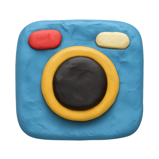 Clay-style camera icon with sculpted soft edges