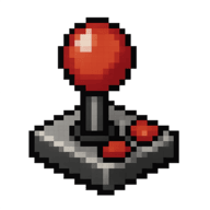 Pixel art game joystick icon with retro colors